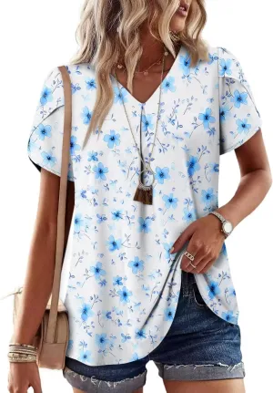 Magritta Womens Tops Dressy Casual Short Sleeve Pleated Tshirt 2025 Summer Loose Fitting Blouse Fashion V Neck Business Shirt