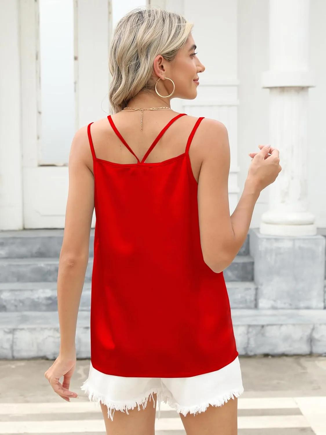 Mawor Camisole Tops for Women Summer Silk Satin V Neck Spaghetti Strap Tank Top Sleeveless Cami Blouse Shirts 2024
