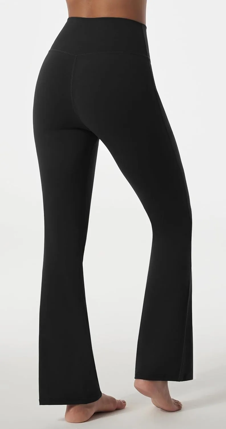 Maxbee Flare Yoga Pants with Pockets for Women, V Crossover Flare Leggings Tummy Control, High Waist Bootcut Yoga Leggings
