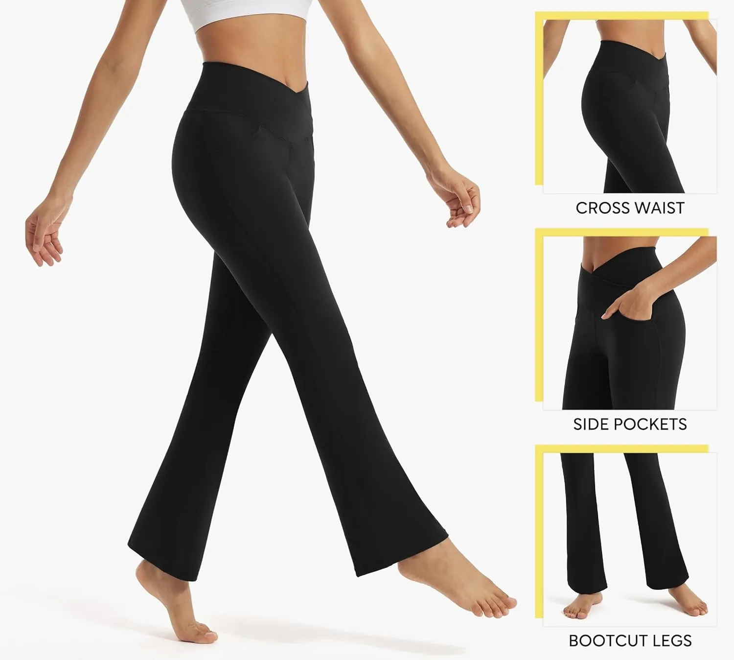 Maxbee Flare Yoga Pants with Pockets for Women, V Crossover Flare Leggings Tummy Control, High Waist Bootcut Yoga Leggings