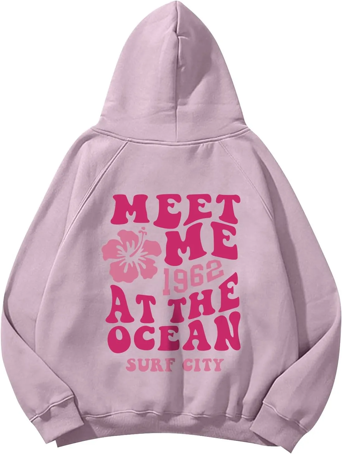 Meet Me 1962 At The Ocean Hoodies Long Sleeve Hooded Sweatshirt Trendy Letter Print Cute Preppy Y2K Pullover Tops