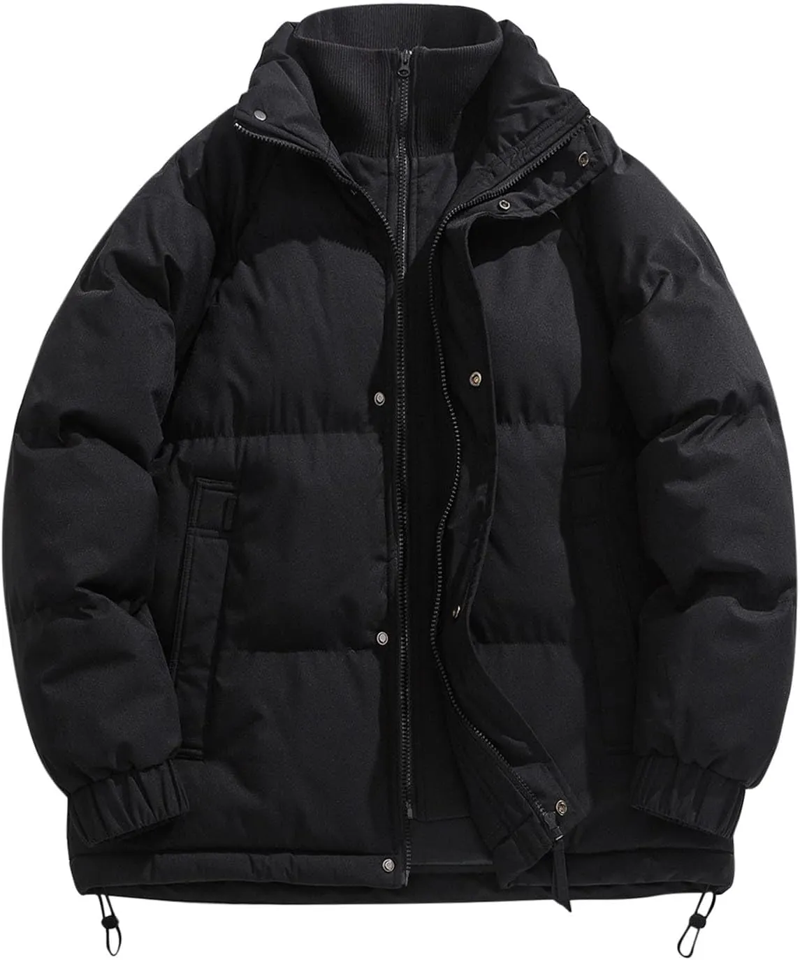 Men Heavy Down Coats Fashion Fake Two Piece Stand Collar Puffer Jackets Casual Loose Fit Cotton Padded Coat