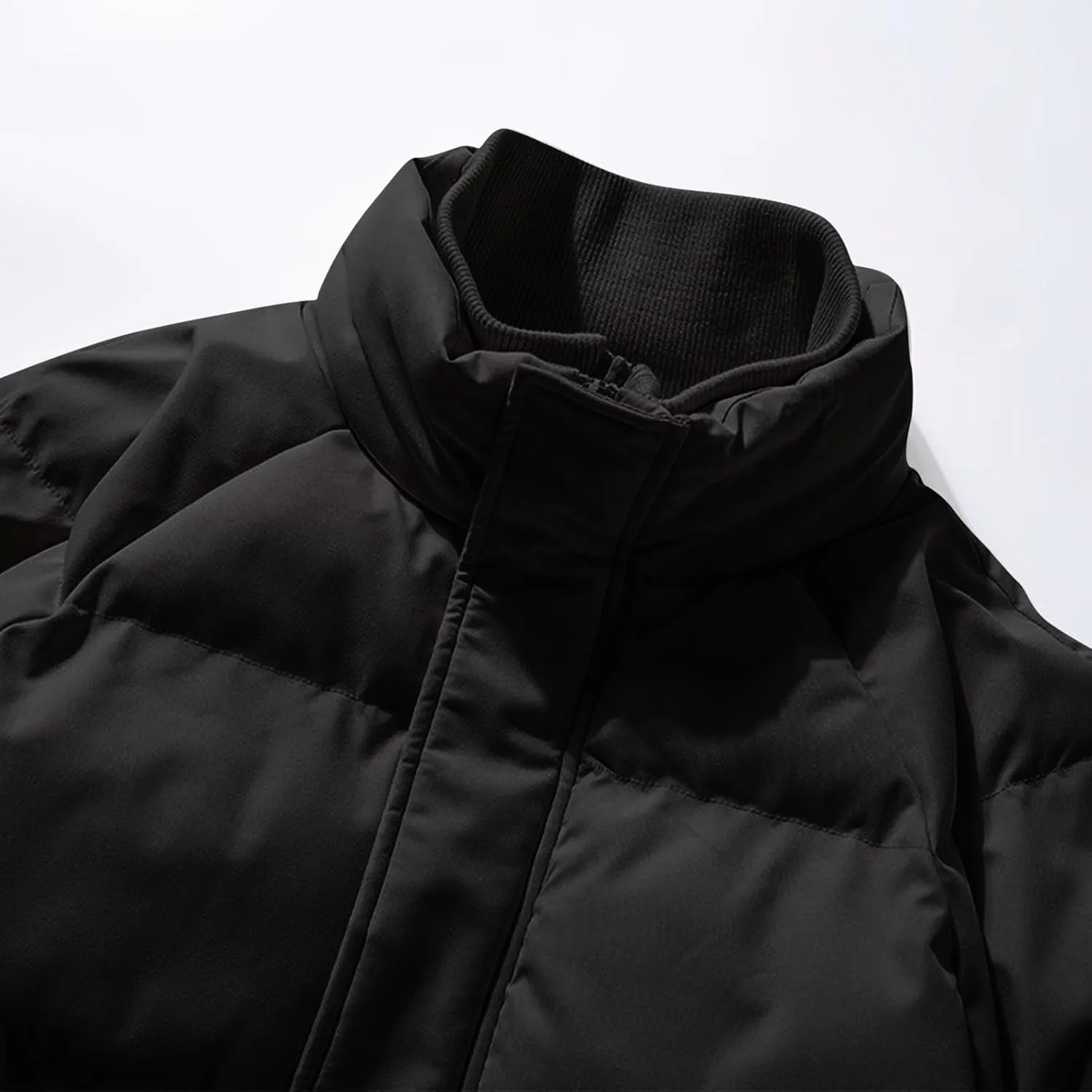 Men Heavy Down Coats Fashion Fake Two Piece Stand Collar Puffer Jackets Casual Loose Fit Cotton Padded Coat