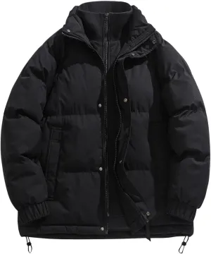 Men Heavy Down Coats Fashion Fake Two Piece Stand Collar Puffer Jackets Casual Loose Fit Cotton Padded Coat