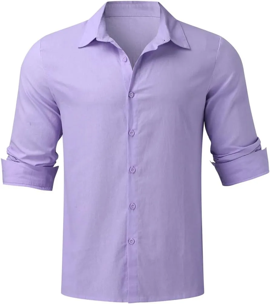 Men Shirts Loose Linen Solid Long Sleeve Turn-Down Collar Button Retro Autumn Shirt for Male Blouse Sexy Tops