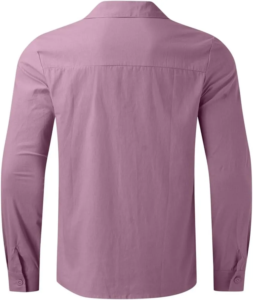 Men Shirts Loose Linen Solid Long Sleeve Turn-Down Collar Button Retro Autumn Shirt for Male Blouse Sexy Tops