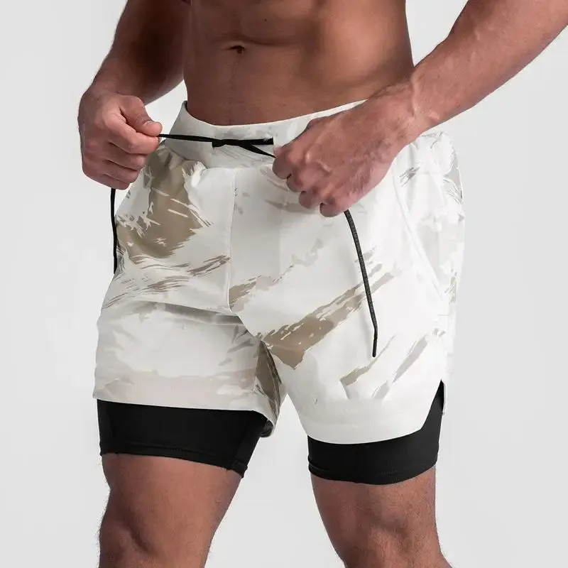 Men's 2-in-1 Quick-Dry Gym Jogging Exercise Shorts: Double-Layer Fitness & Running Shorts