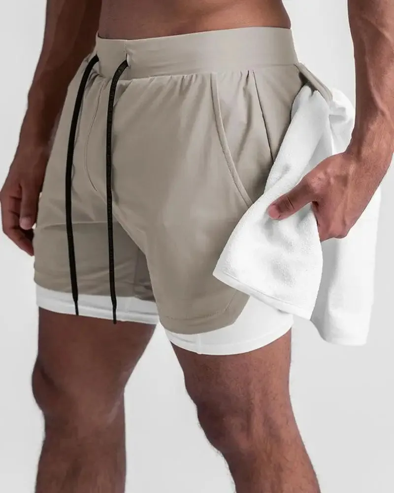 Men's 2-in-1 Quick-Dry Gym Jogging Exercise Shorts: Double-Layer Fitness & Running Shorts