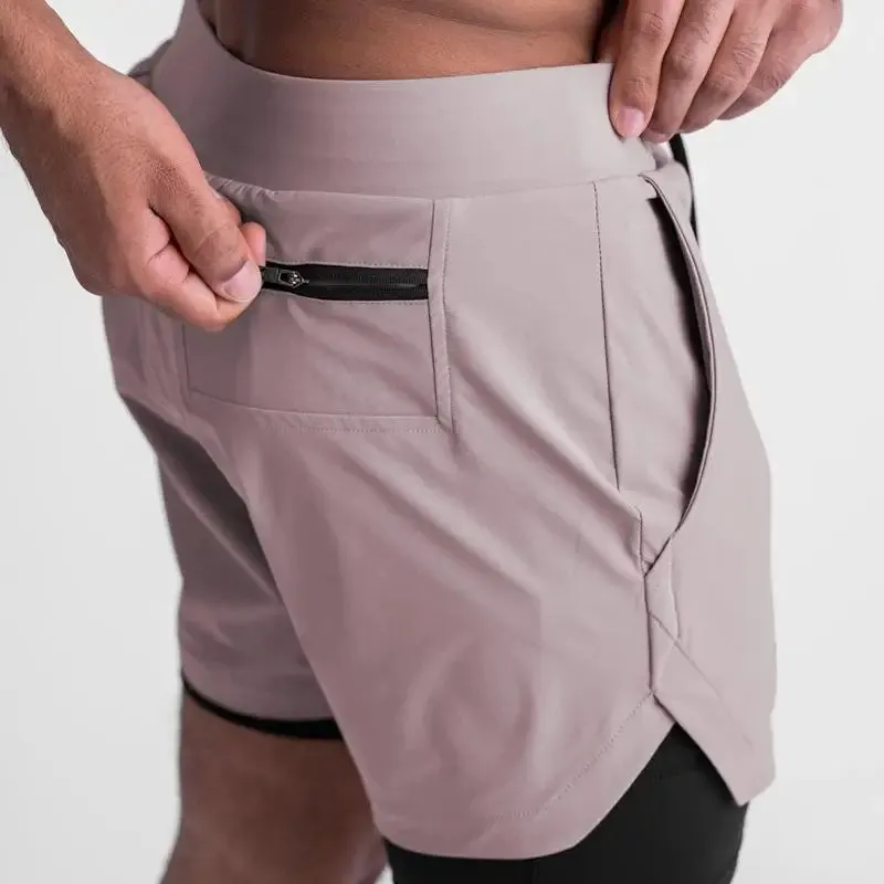 Men's 2-in-1 Quick-Dry Gym Jogging Exercise Shorts: Double-Layer Fitness & Running Shorts