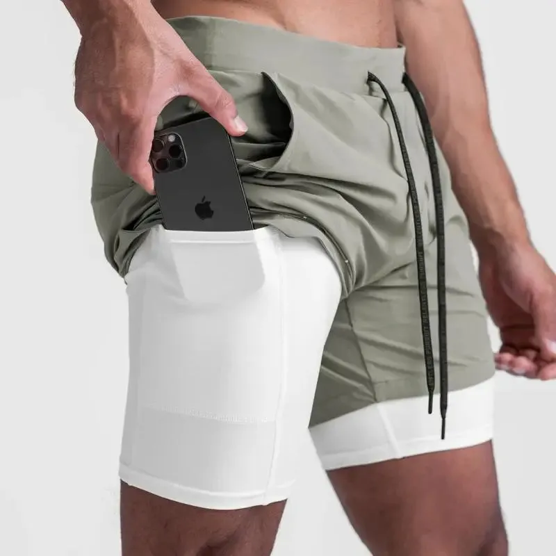 Men's 2-in-1 Quick-Dry Gym Jogging Exercise Shorts: Double-Layer Fitness & Running Shorts