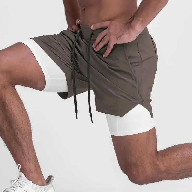 Men's 2-in-1 Quick-Dry Gym Jogging Exercise Shorts: Double-Layer Fitness & Running Shorts