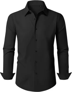 Mens Business Dress Shirt Long Sleeve Button Down Formal Shirt for Men Cotton Slim Fit Shirt for Wedding