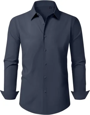 Mens Business Dress Shirt Long Sleeve Button Down Formal Shirt for Men Cotton Slim Fit Shirt for Wedding