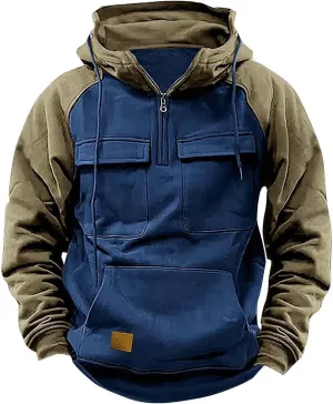 Men's Camo Hoodie Long Sleeve Quarter Zip Pullover Tactical Jacket Sweatshirt with Pocket