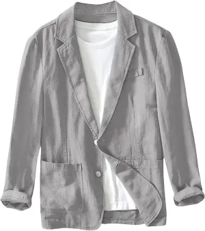 Men's Casual Cotton Linen Blazer Jacket Lightweight Sports Coats Regular Fit Two Buttons Blazers Jackets for Men