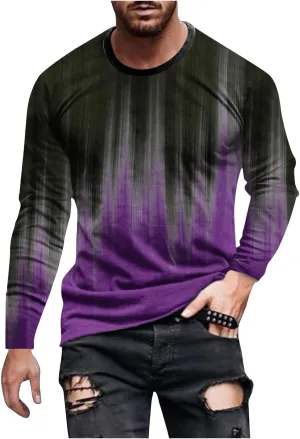 Men's Casual Round Neck Long Sleeve Pullover Printed T-Shirt Blouse Tops, 2024 Tall and Big Mens Tops Fall Trendy