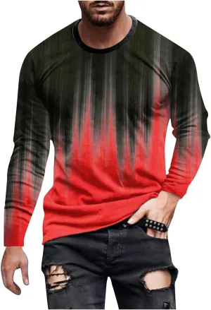 Men's Casual Round Neck Long Sleeve Pullover Printed T-Shirt Blouse Tops, 2024 Tall and Big Mens Tops Fall Trendy