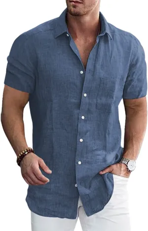 Men's Casual Short Sleeve Button Down Dress Shirt Beach Summer Shirt