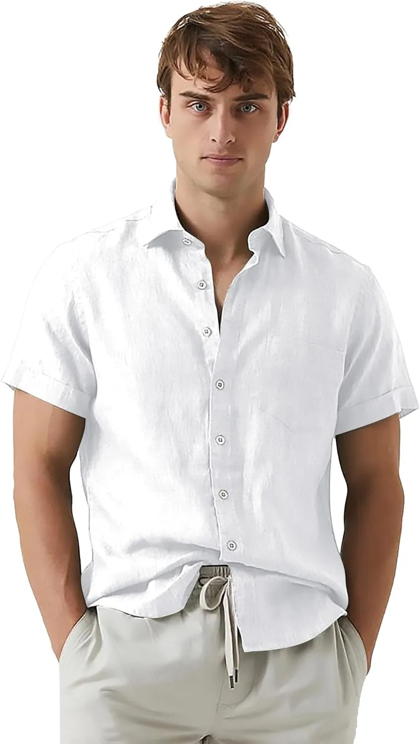 Men's Casual Short Sleeve Button Down Dress Shirt Beach Summer Shirt