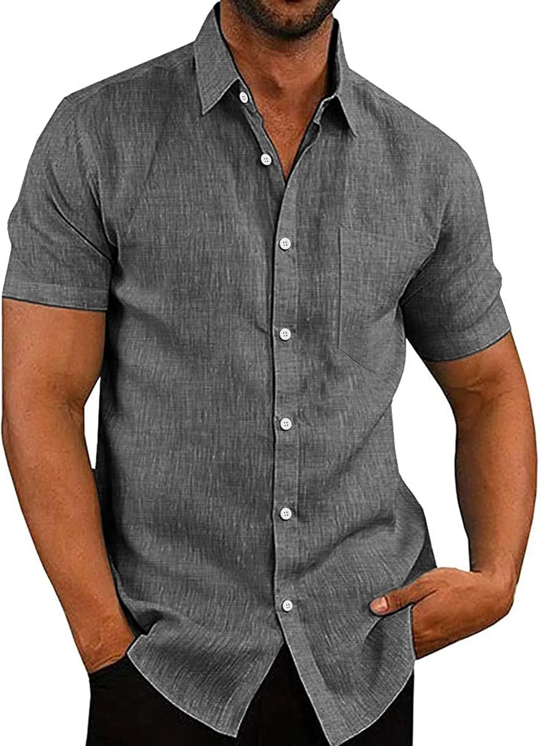 Men's Casual Short Sleeve Button Down Dress Shirt Beach Summer Shirt