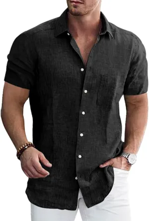 Men's Casual Short Sleeve Button Down Dress Shirt Beach Summer Shirt