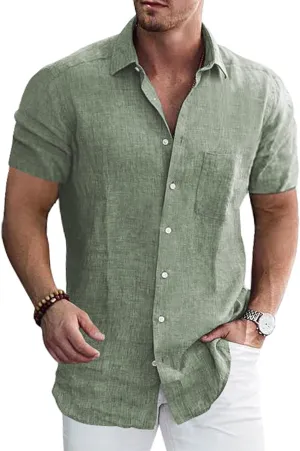 Men's Casual Short Sleeve Button Down Dress Shirt Beach Summer Shirt