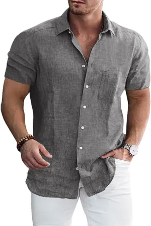 Men's Casual Short Sleeve Button Down Dress Shirt Beach Summer Shirt
