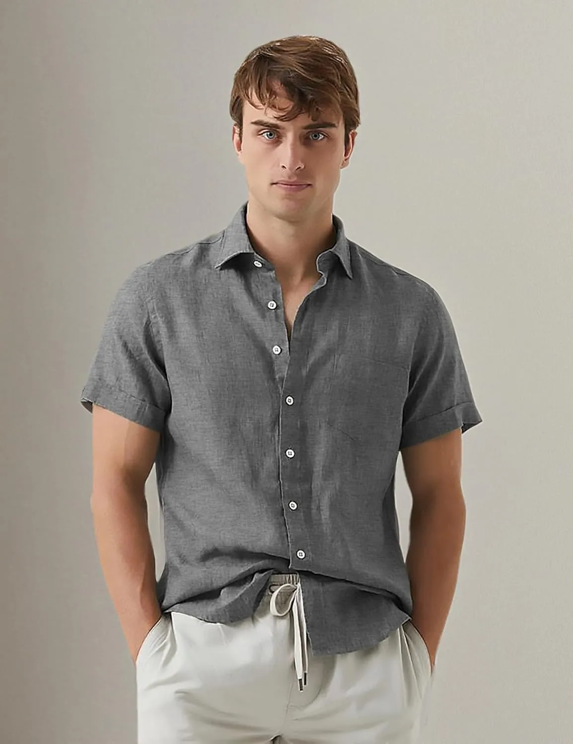 Men's Casual Short Sleeve Button Down Dress Shirt Beach Summer Shirt
