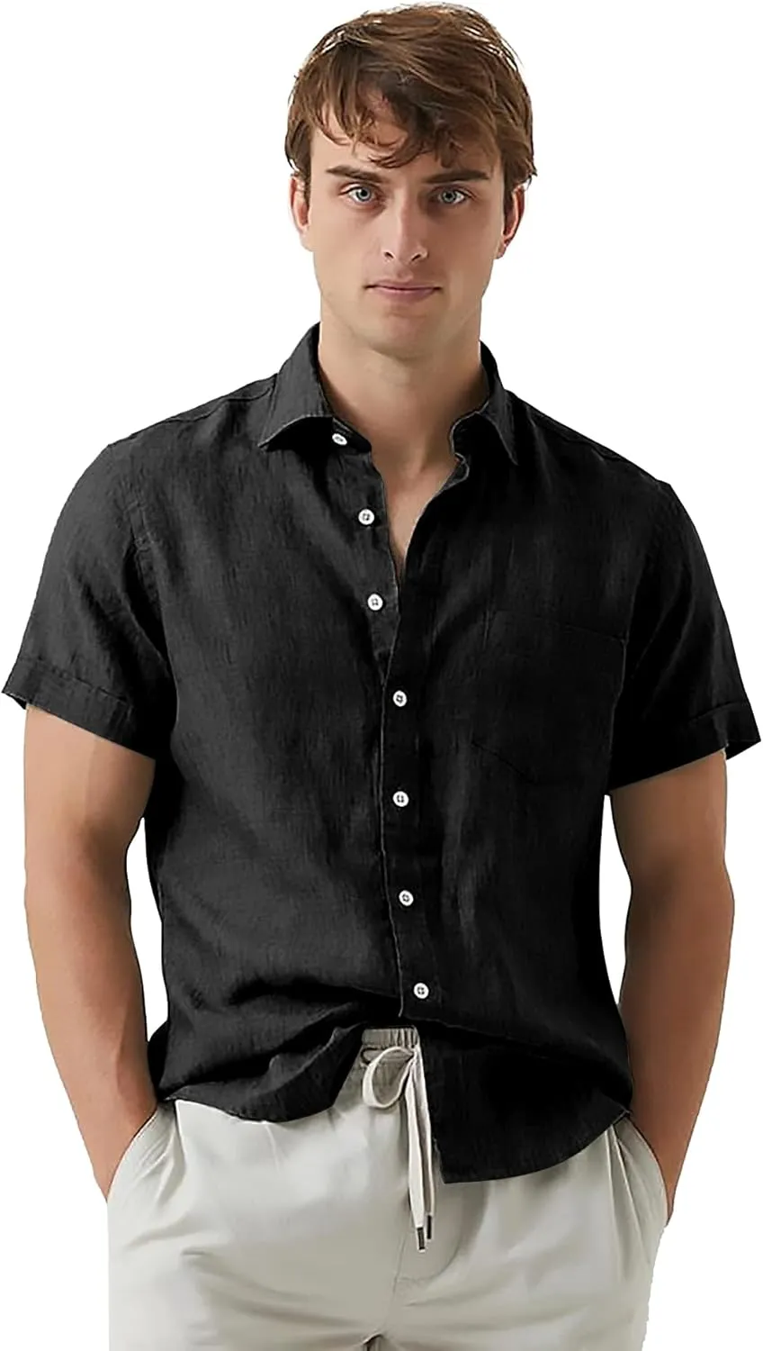 Men's Casual Short Sleeve Button Down Dress Shirt Beach Summer Shirt