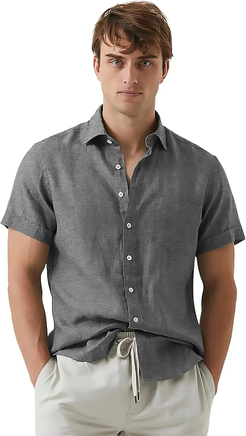 Men's Casual Short Sleeve Button Down Dress Shirt Beach Summer Shirt