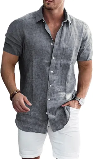 Men's Casual Short Sleeve Button Down Dress Shirt Beach Summer Shirt