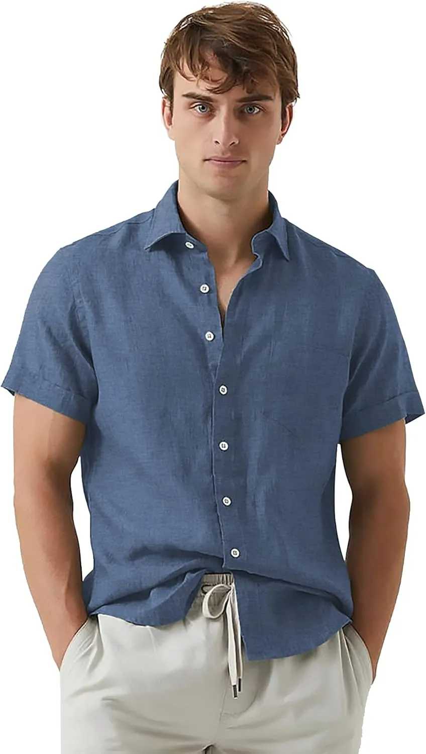 Men's Casual Short Sleeve Button Down Dress Shirt Beach Summer Shirt