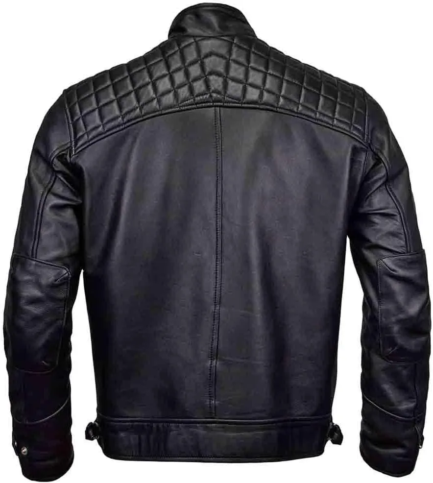Mens Classic Diamond Leather Jacket | Men Biker Jacket | Cafe Racer Leather Jacket