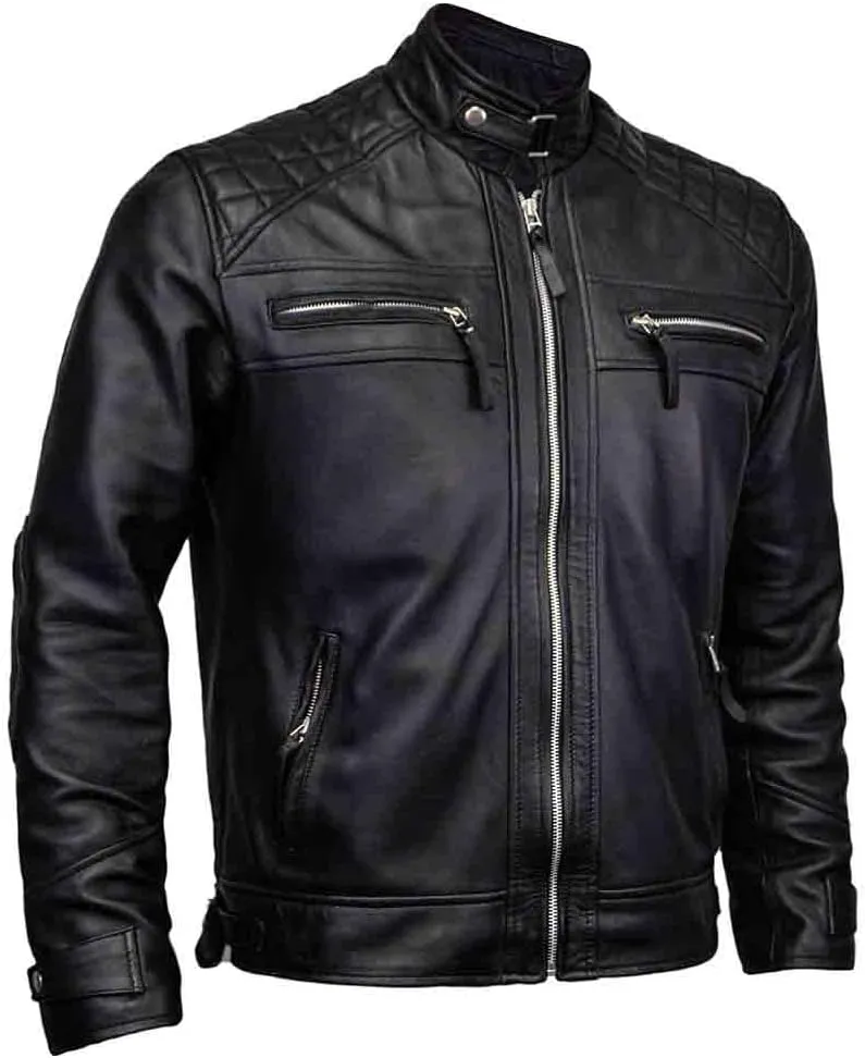 Mens Classic Diamond Leather Jacket | Men Biker Jacket | Cafe Racer Leather Jacket