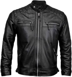 Mens Classic Diamond Leather Jacket | Men Biker Jacket | Cafe Racer Leather Jacket