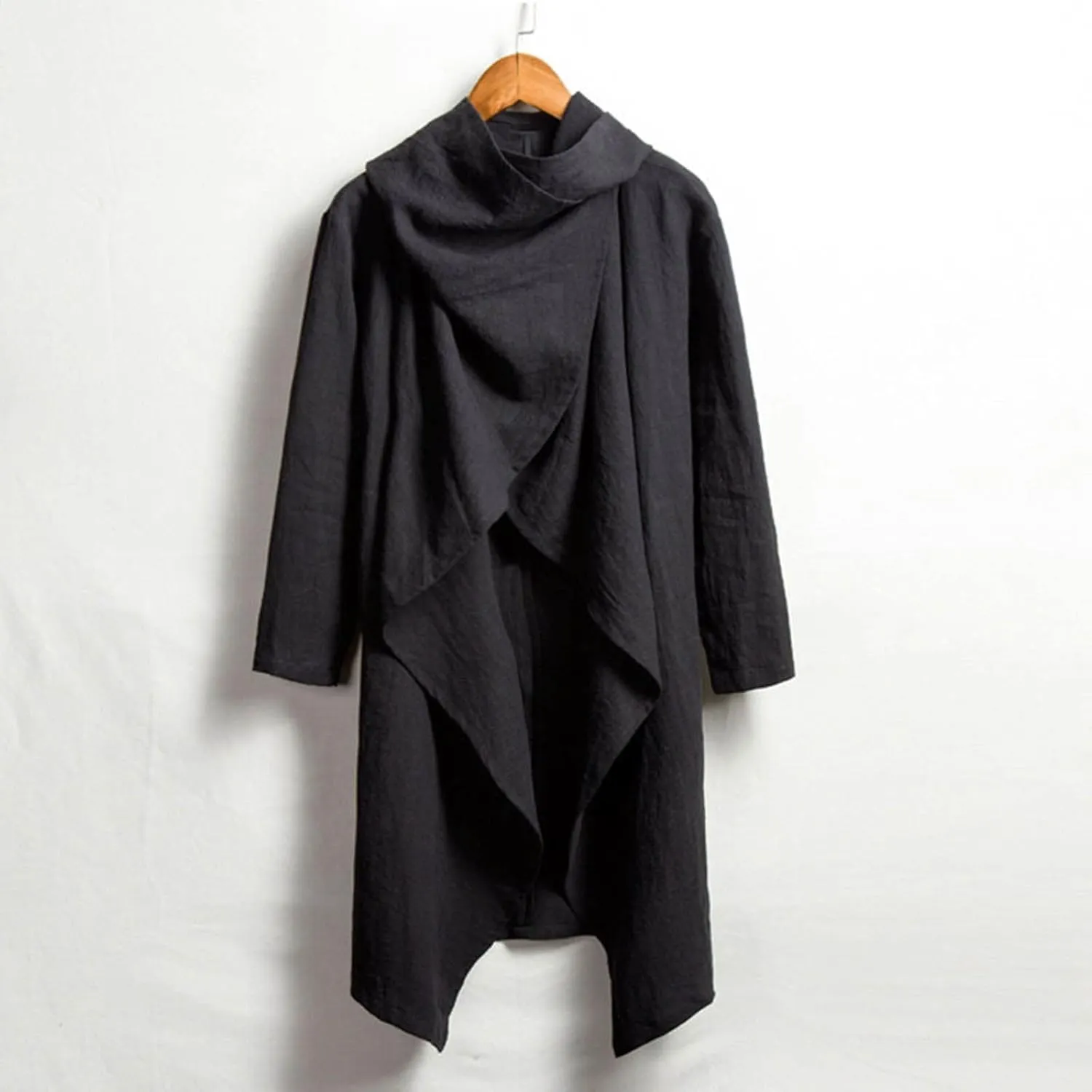Mens Cotton and Linen Cape Long Irregular Cloak Long Sleeve Coat Suede Shirt Oversized Jackets Winter Coat