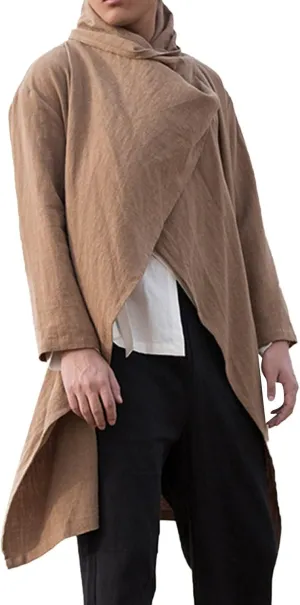 Mens Cotton and Linen Cape Long Irregular Cloak Long Sleeve Coat Suede Shirt Oversized Jackets Winter Coat
