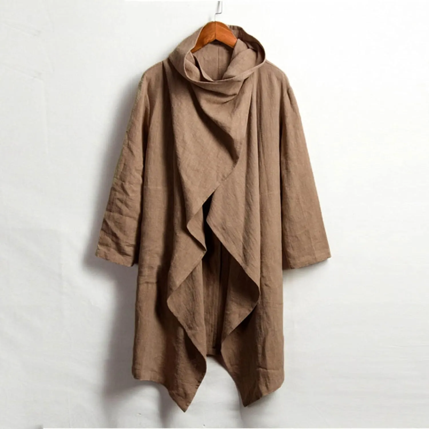 Mens Cotton and Linen Cape Long Irregular Cloak Long Sleeve Coat Suede Shirt Oversized Jackets Winter Coat