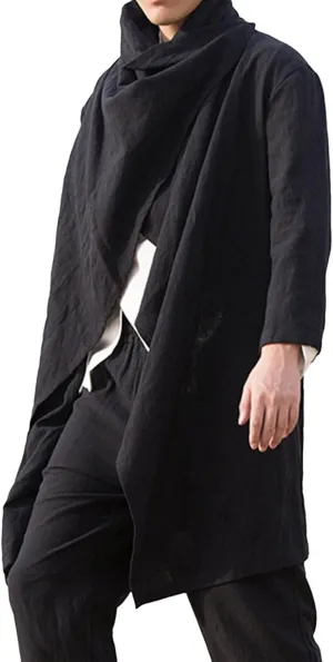 Mens Cotton and Linen Cape Long Irregular Cloak Long Sleeve Coat Suede Shirt Oversized Jackets Winter Coat