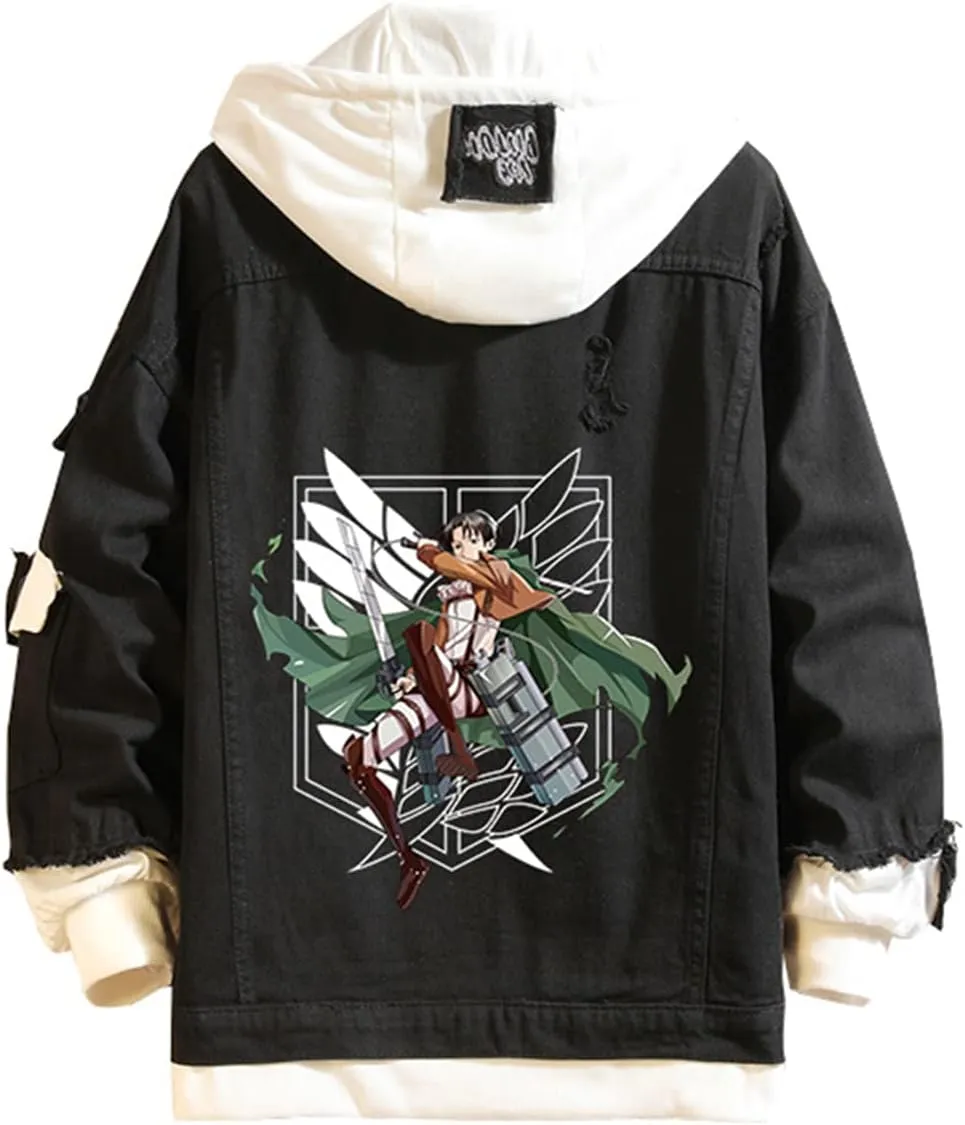 Men's cowboy jacket casual ripped hooded jacket trucker denim jacket cosplay coat