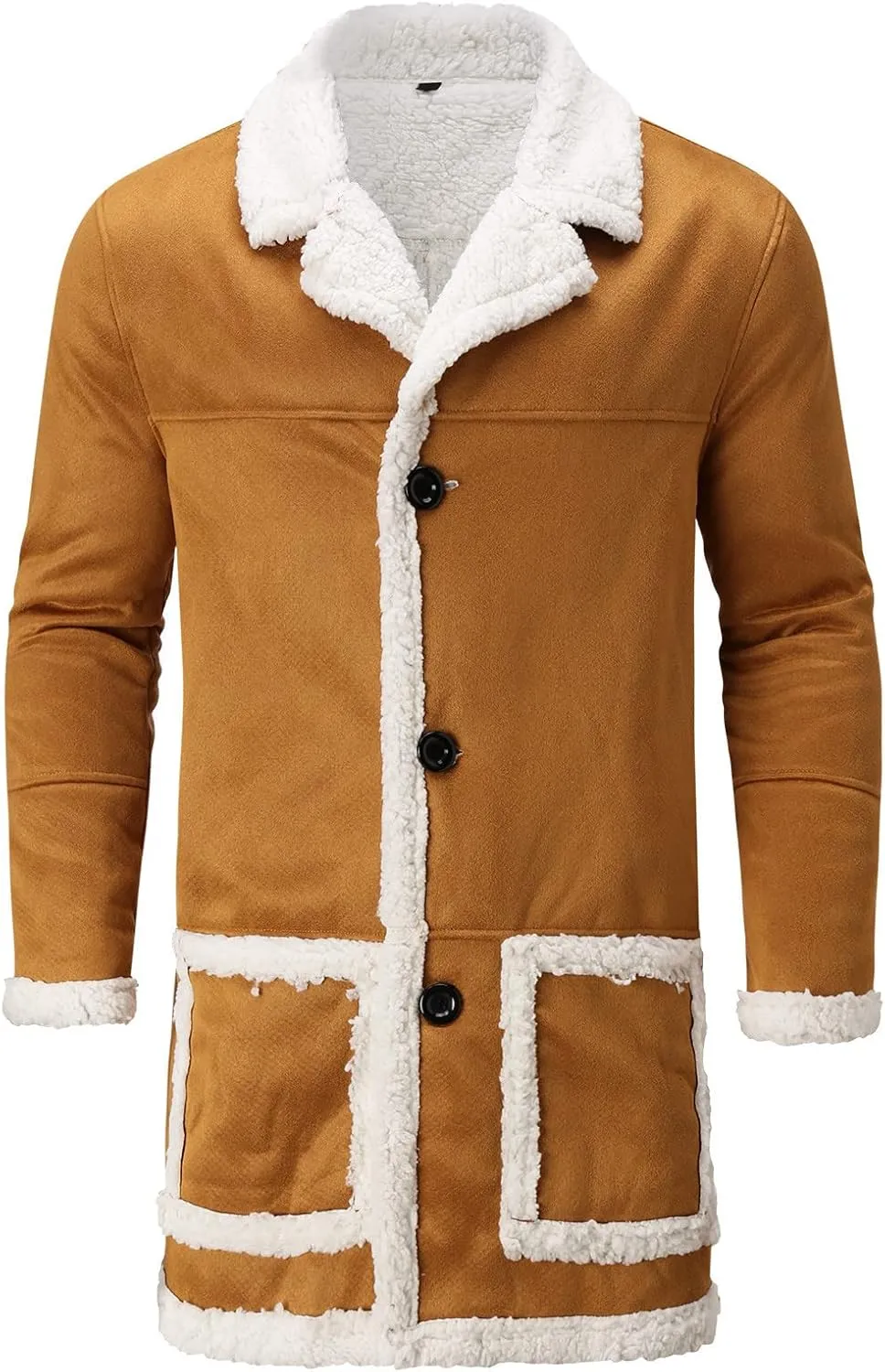 Mens Faux Leather Jacket Cozy Sherpa Fleece Lined Bomber Jackets Winter Coat Heavyweight Suede Faux Fur Trench Coat