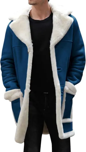 Mens Faux Leather Jacket Cozy Sherpa Fleece Lined Bomber Jackets Winter Coat Heavyweight Suede Faux Fur Trench Coat