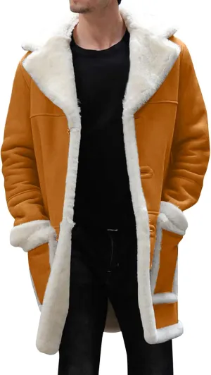 Mens Faux Leather Jacket Cozy Sherpa Fleece Lined Bomber Jackets Winter Coat Heavyweight Suede Faux Fur Trench Coat