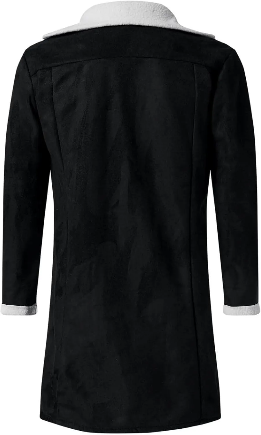 Mens Faux Leather Sherpa Lined Long Jacket Fur Collar Long Trench Coats Sheepskin Fleece Coat Double Breasted with Pockets