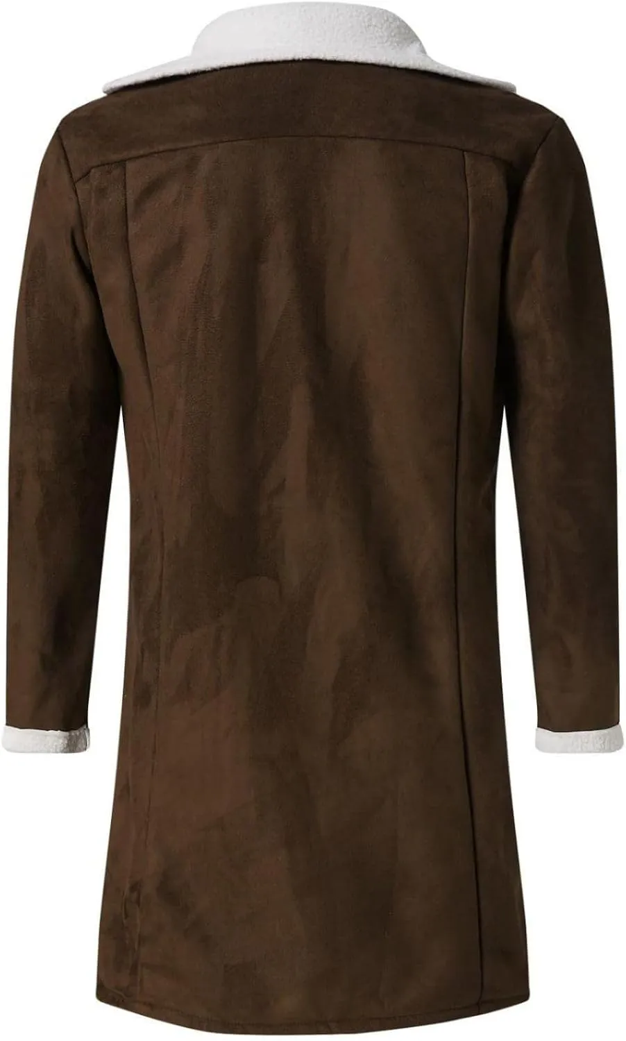 Mens Faux Leather Sherpa Lined Long Jacket Fur Collar Long Trench Coats Sheepskin Fleece Coat Double Breasted with Pockets
