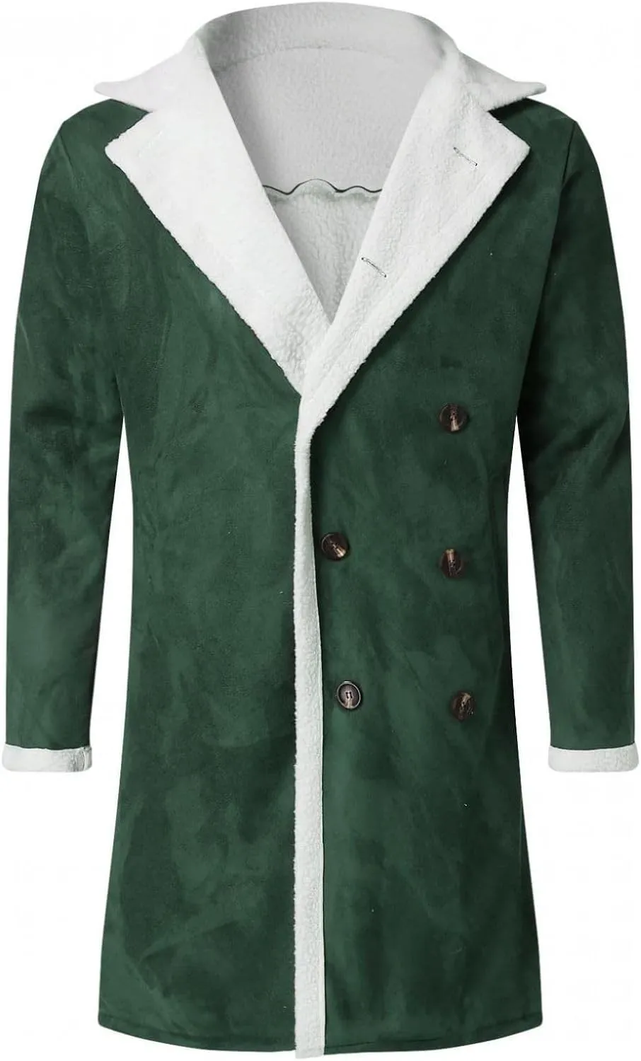 Mens Faux Leather Sherpa Lined Long Jacket Fur Collar Long Trench Coats Sheepskin Fleece Coat Double Breasted with Pockets