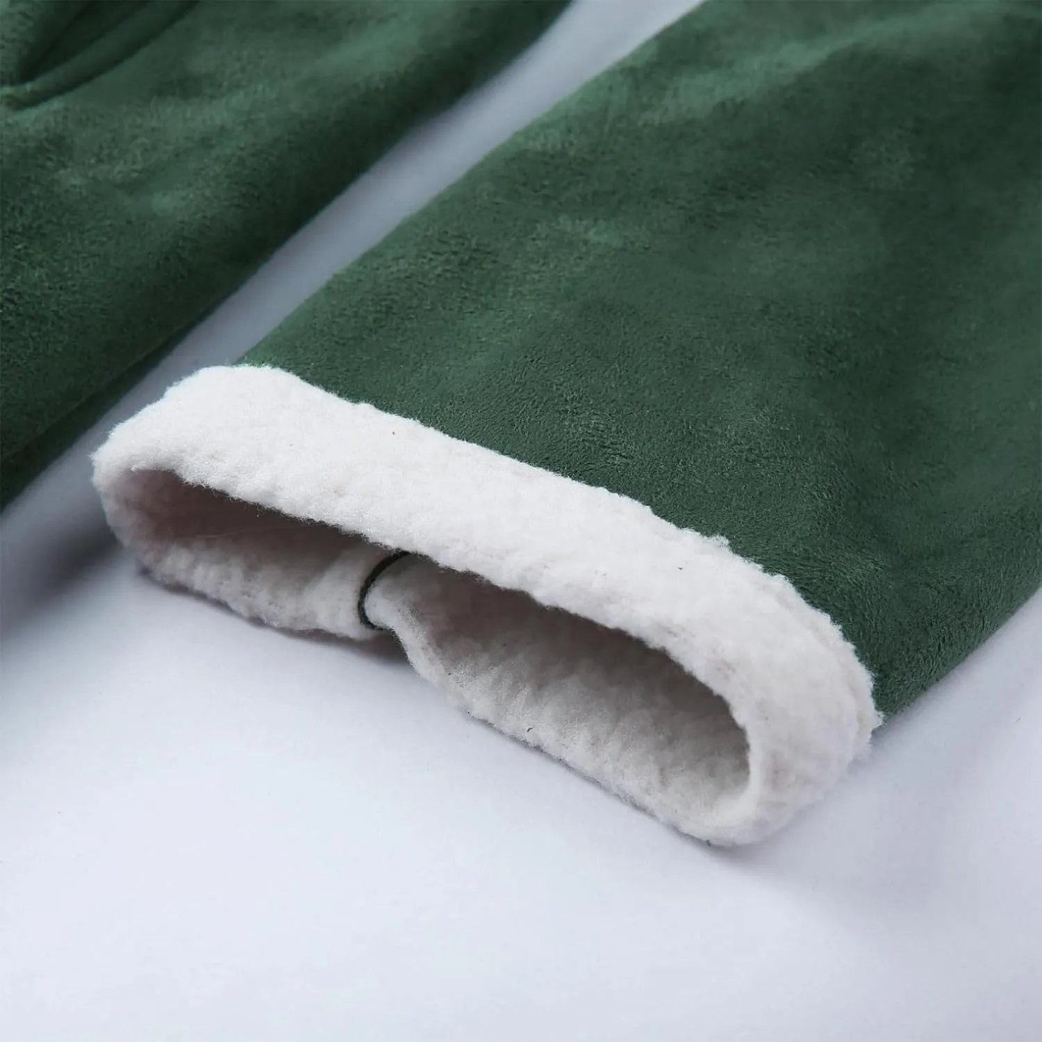 Mens Faux Leather Sherpa Lined Long Jacket Fur Collar Long Trench Coats Sheepskin Fleece Coat Double Breasted with Pockets
