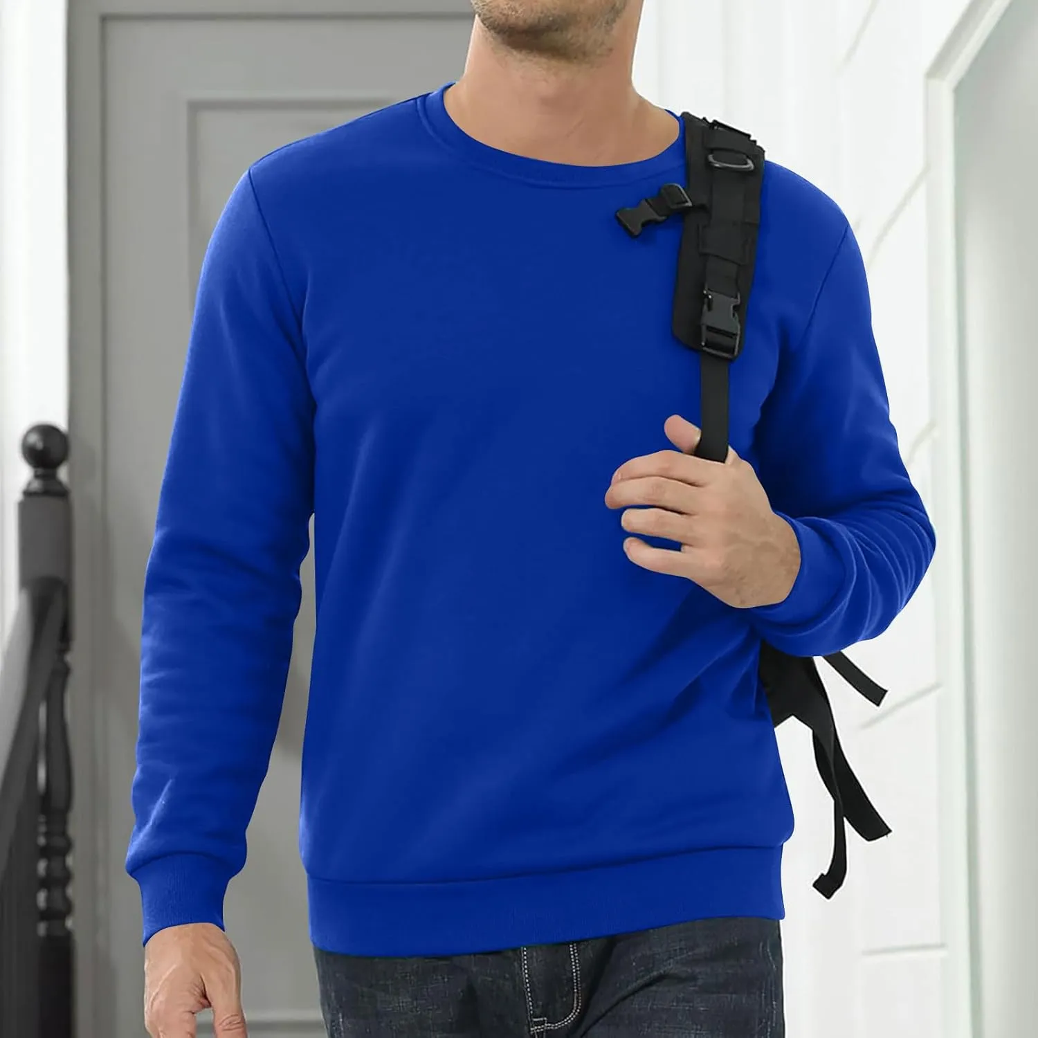 Men's Fleece Lined Sweatshirts Crewneck Long Sleeve Pullover Sherpa Thick Thermal Sweatshirt Warm Winter Underwear