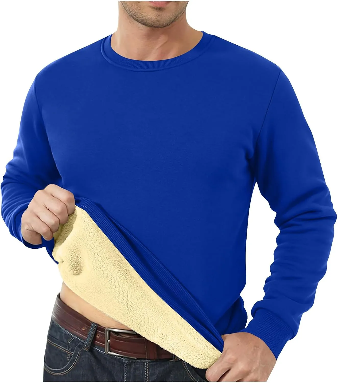 Men's Fleece Lined Sweatshirts Crewneck Long Sleeve Pullover Sherpa Thick Thermal Sweatshirt Warm Winter Underwear