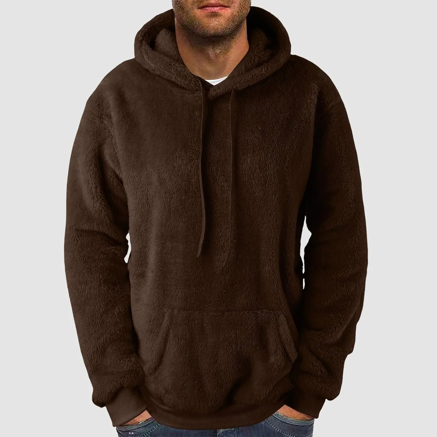 Men's Hooded Fleece Sweatshirt Big & Tall Heavy Hoodie Sherpa Fleece Lined Pullover Thick Winter Hooded Sweatshirt